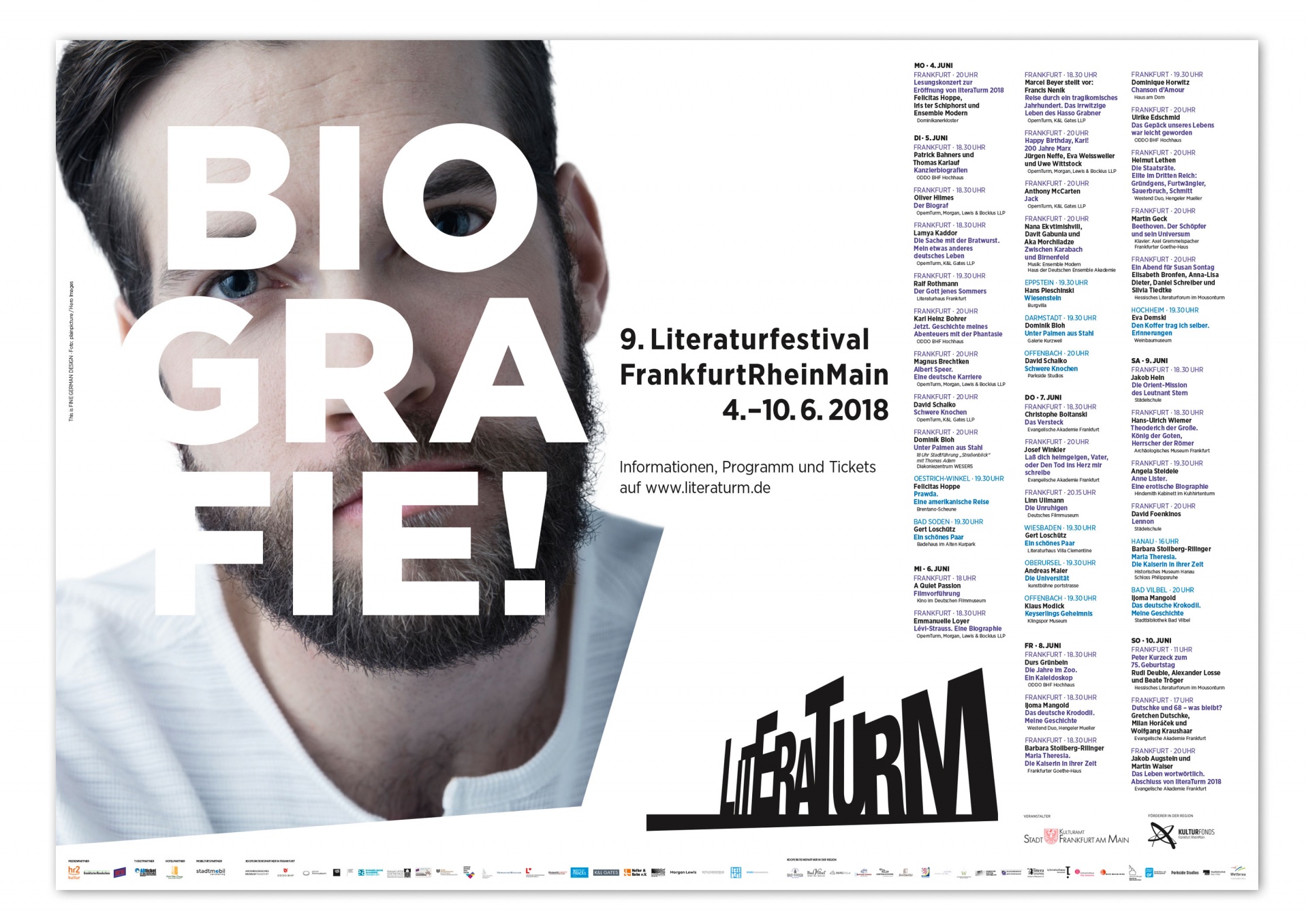 Kampagne für Literaturm 2018 - BIOGRAFIE! - Kulturamt Frankfurt - Plakatgestaltung