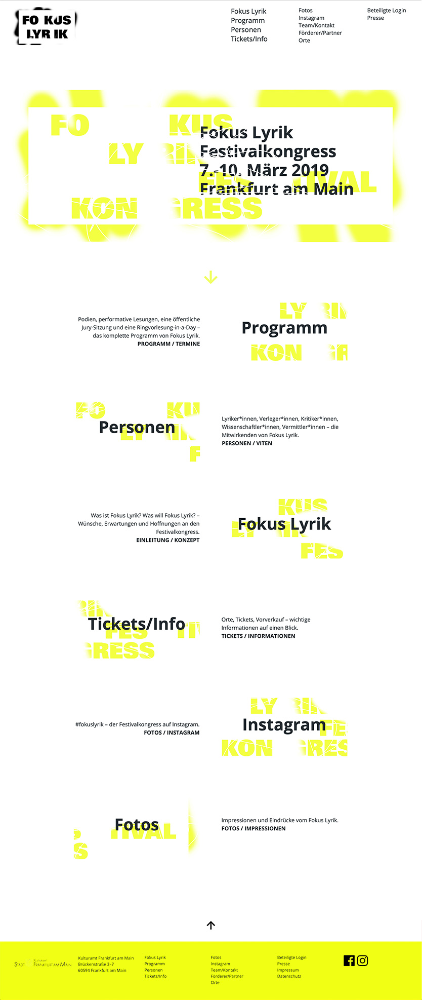 Kampagne für den Fokus Lyrik Festivalkongress - Website