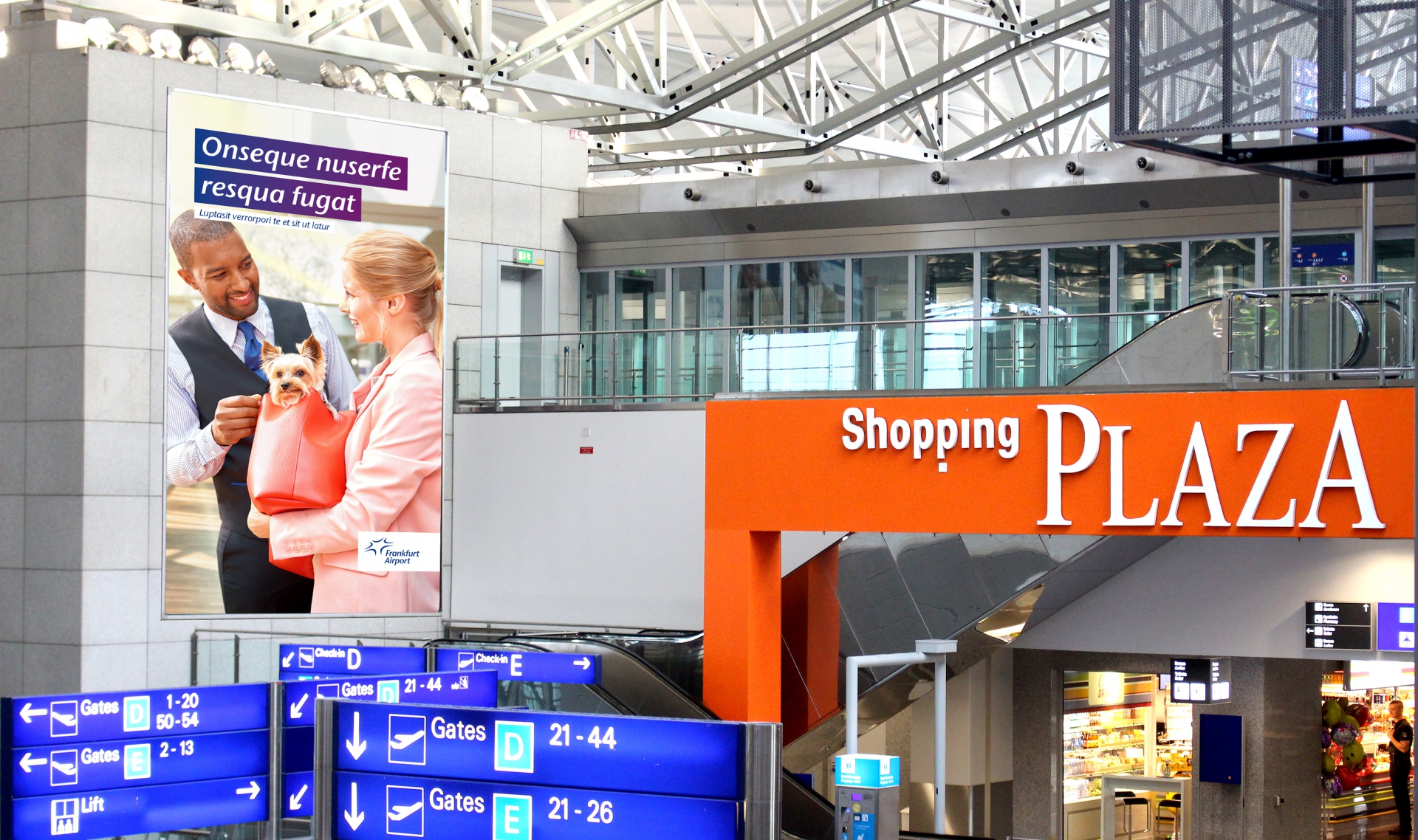 Branding: Gestaltung des neuen Corporate Design für Frankfurt Airport  - Banner im Terminal