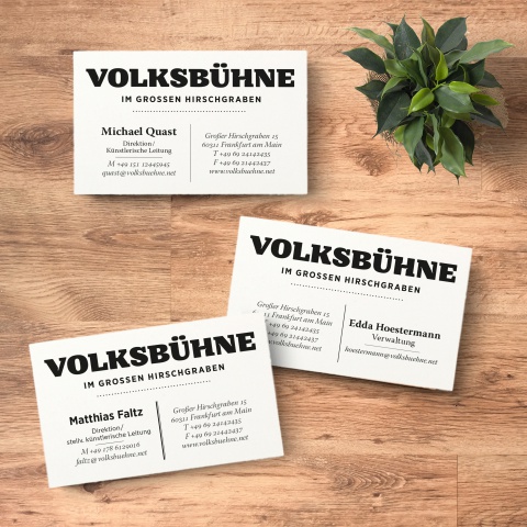 Branding - Corporate Design: Geschäftsausstattung, Visitenkarten der Volksbühne im Großen Hirschgraben