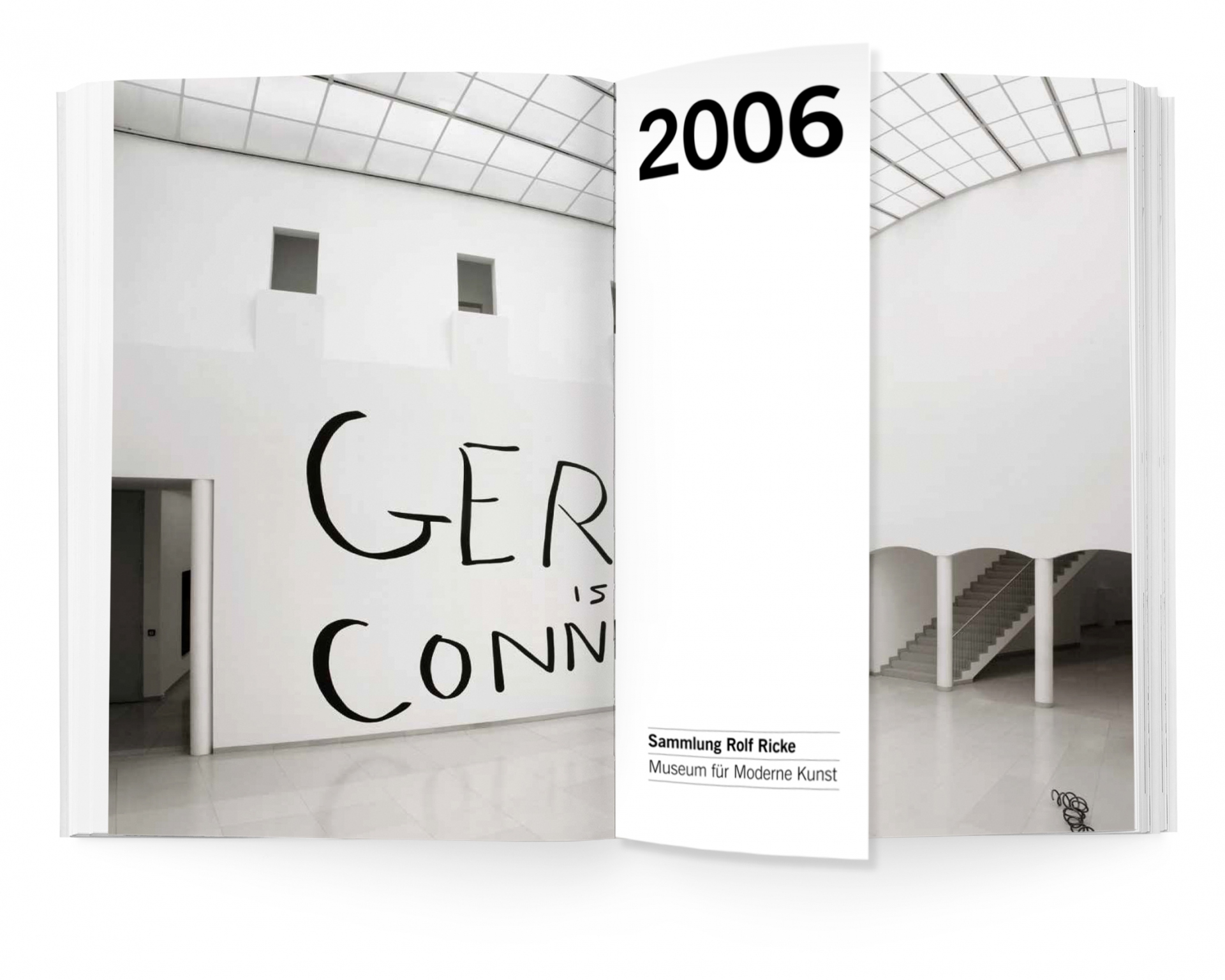 Buchgestaltung Jubiläumsband 30 Jahre Hessische Kulturstiftung Doppelseite mit Abbildungen - verkürzte Seiten