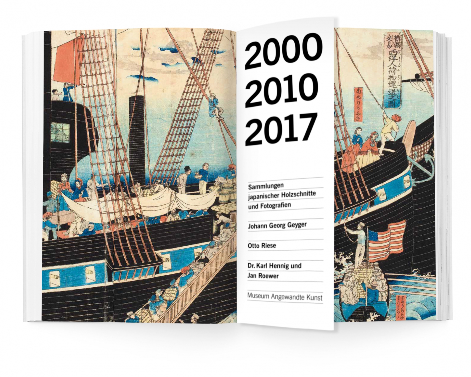 Buchgestaltung Jubiläumsband 30 Jahre Hessische Kulturstiftung Doppelseite Japanischer Holzschnitt