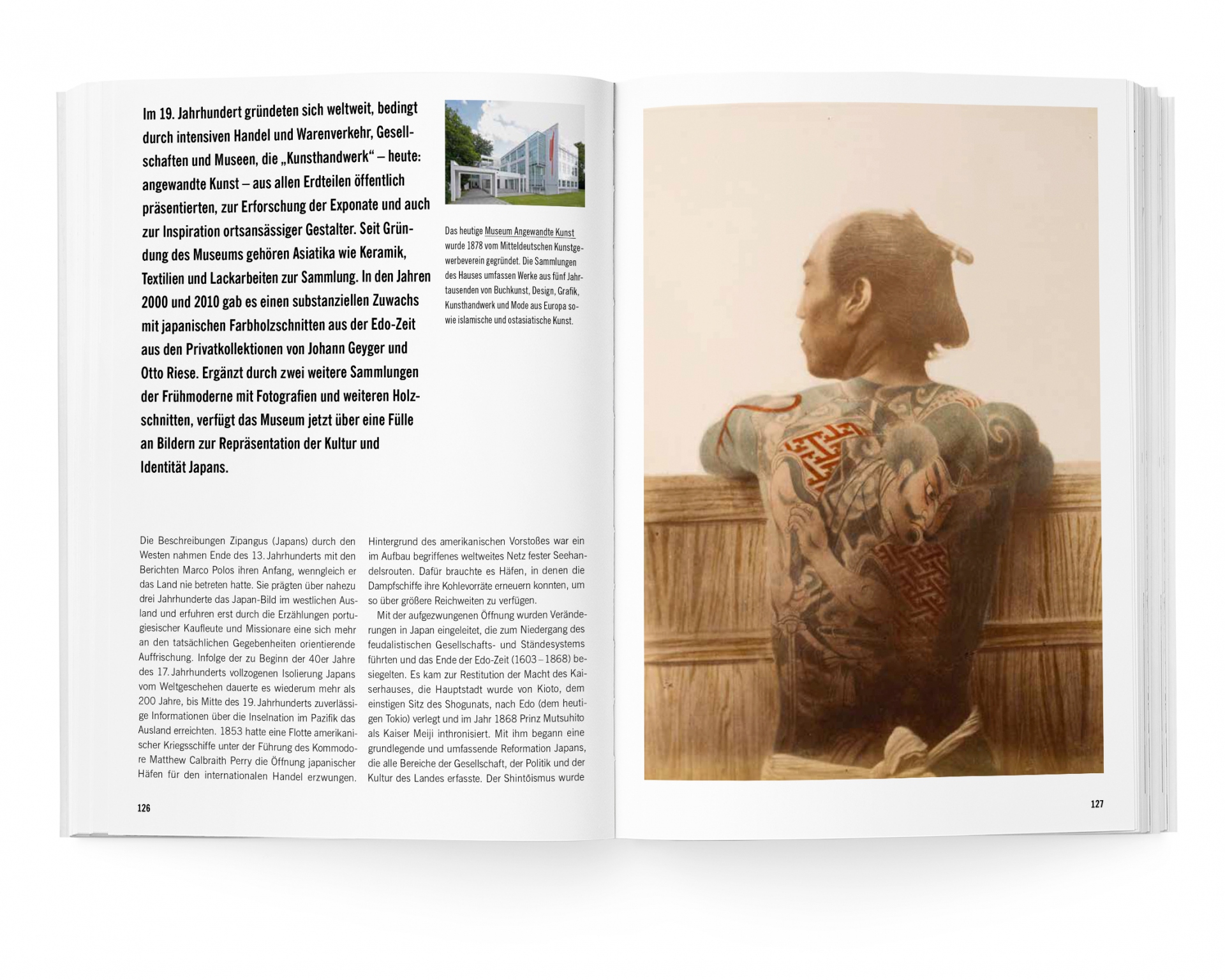 Buchgestaltung Jubiläumsband 30 Jahre Hessische Kulturstiftung Doppelseite Japanischer Holzschnitt