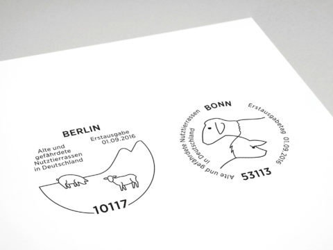 Gestaltung Stempel zu Sonderpostwertzeichen Alten und gefährdeten Nutztierrassen in Deutschland
