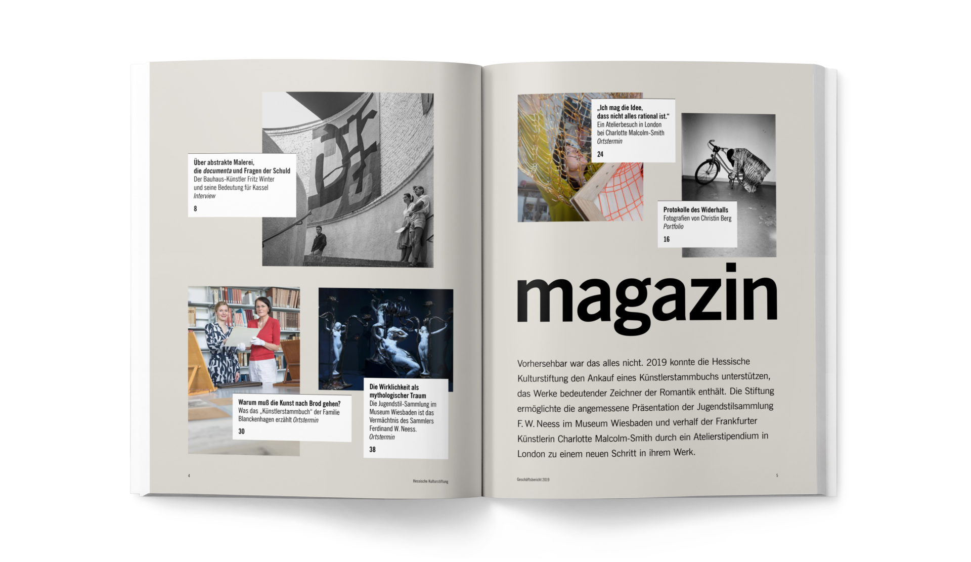 Magazin Doppelseite Geschäftsbericht 2019 Hessische Kulturstiftung 