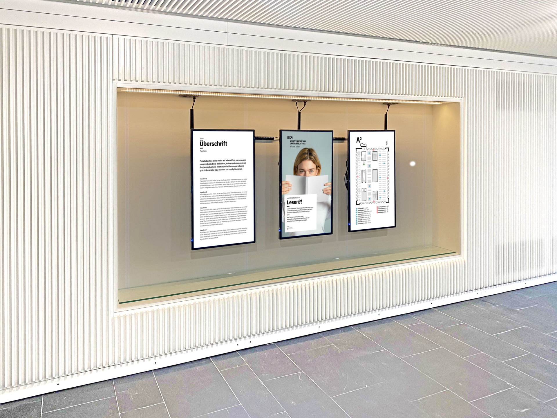 Württembergische Landesbibliothek Leitsystem Monitore digitale Plakate Lageplan