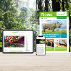 BMBF-Forschungsinitiative zum Erhalt der Artenvielfalt (FEdA) responsiv Tablet und iPhone Ansicht der Website mit Newsletter im Quadrat 